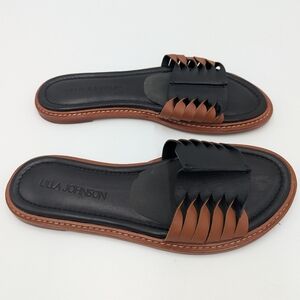 Ulla Johnson Ameya Woven Leather Slide Sandals Black Brown Two Tone Flat Sz 37